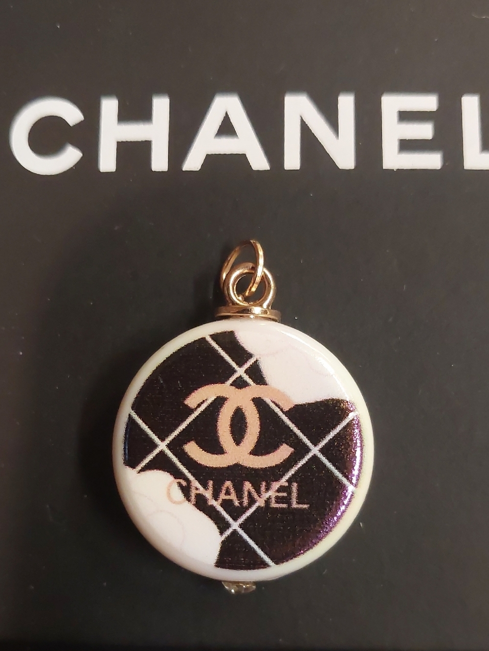 CC Boutique Round CC Pendant - Black, White & Gold